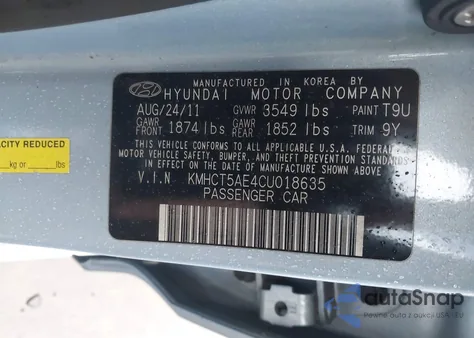 2012 Hyundai Accent Gs from USA, damaged, VIN KMHCT5AE4CU018635